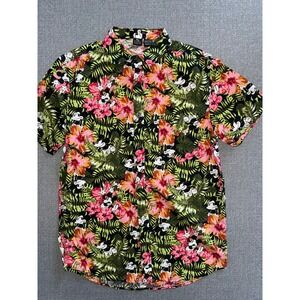 Disney Mickey Mouse Mens Tropical Floral Button Down Shirt S Small  Cotton